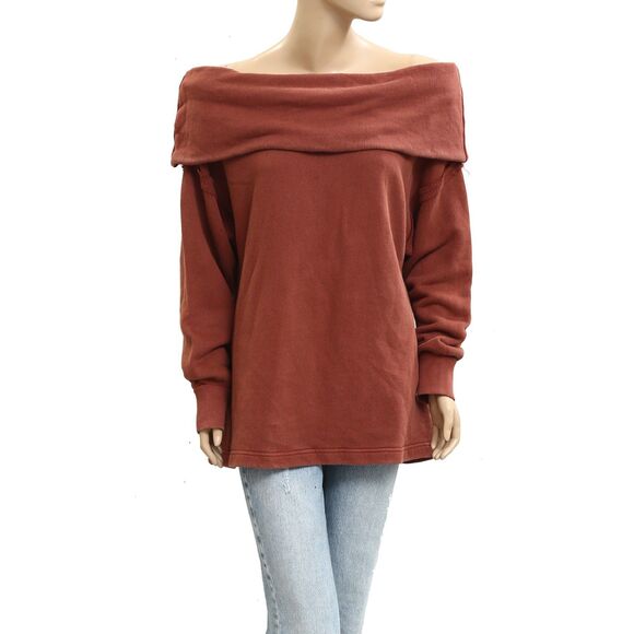 Free People Off Chill Sweatshirt Tunic Top Off Shoulder Longline Fit S 283632 - Picture 4 of 8